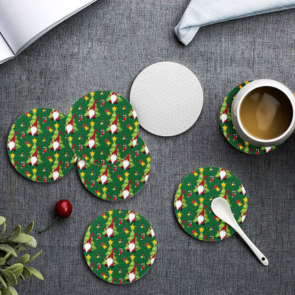 6 Pieces Cup Mats Set - Coasters - Green Christmas Gnome