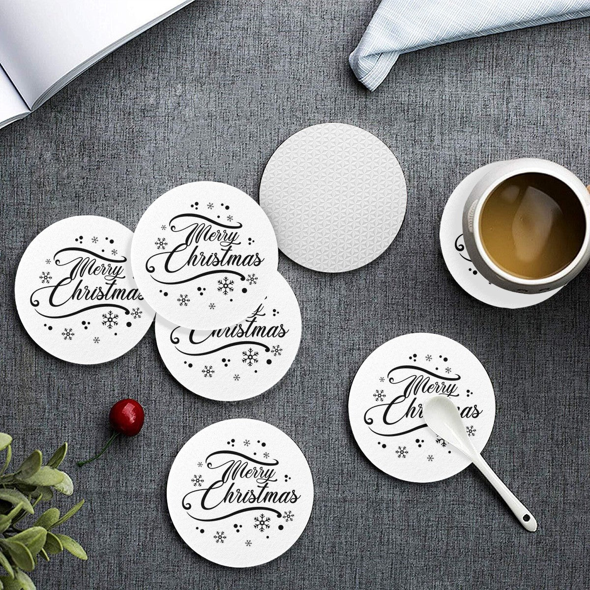 6 Pieces Cup Mats Set - Merry Christmas - Luxtrini, LLC