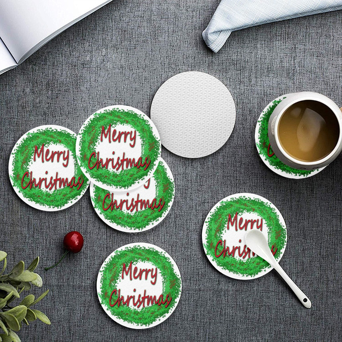 6 Pieces Cup Mats Set - Merry Christmas - Luxtrini, LLC