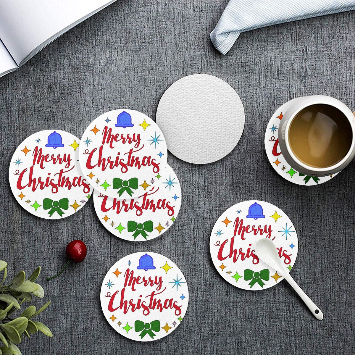 6 Pieces Cup Mats Set - Merry Christmas - Luxtrini, LLC