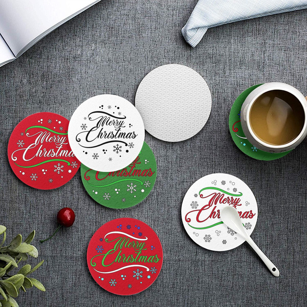 6 Pieces Cup Mats Set - Merry Christmas - Luxtrini, LLC