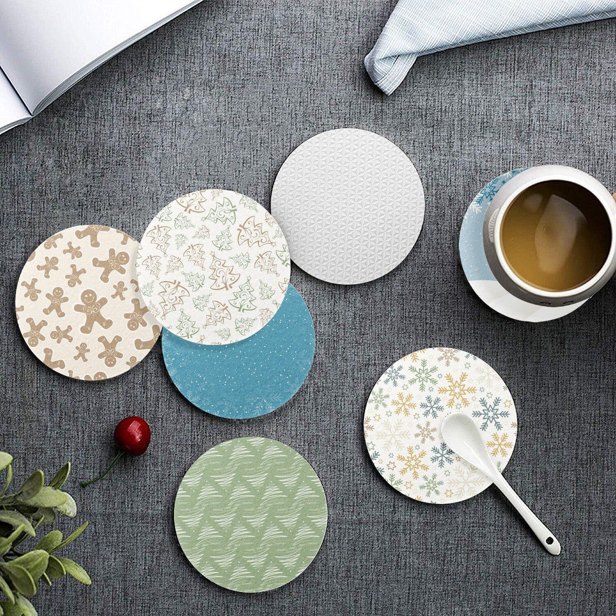 6 Pieces Cup Mats Set - Coasters - Merry Christmas | Holiday