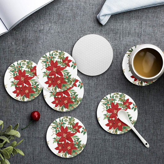 6 Pieces Cup Mats Set - Coasters - Poinsettia