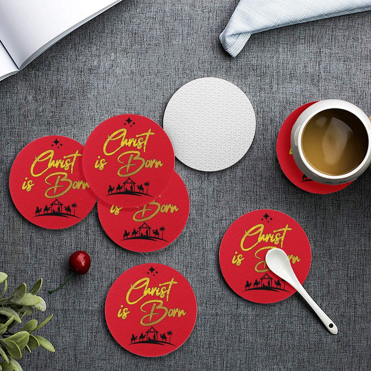 6 Pieces Cup Mats Set - Merry Christmas - Luxtrini, LLC