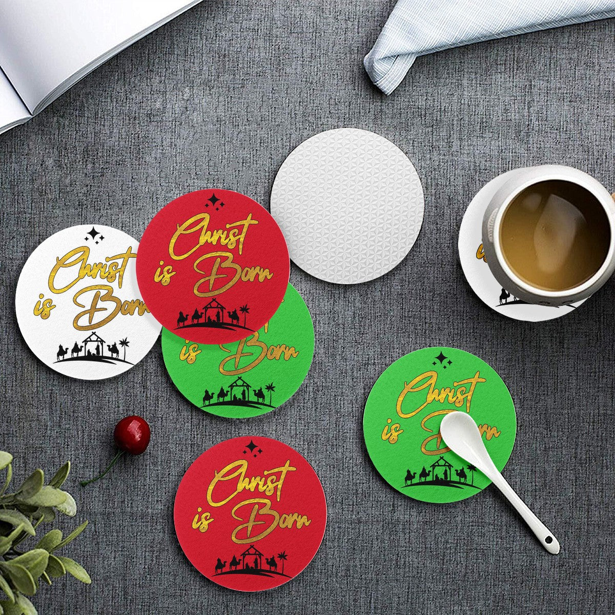 6 Pieces Cup Mats Set - Merry Christmas - Luxtrini, LLC