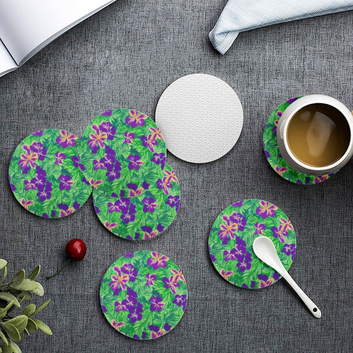 Blue Flag Iris on Green 6 Pieces Cup Mats Set - Luxtrini, LLC