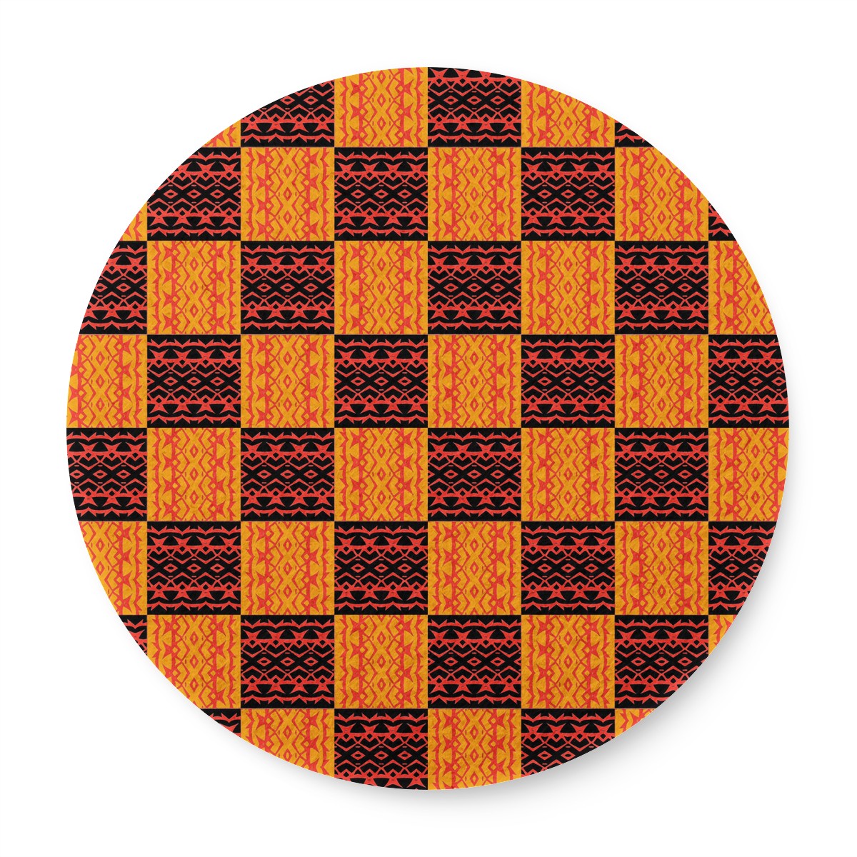 6 Pieces Cup Mats Set - Coasters - Black and Orange Tribal Design