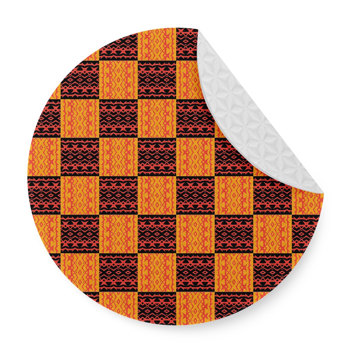 6 Pieces Cup Mats Set - Coasters - Black and Orange Tribal Design