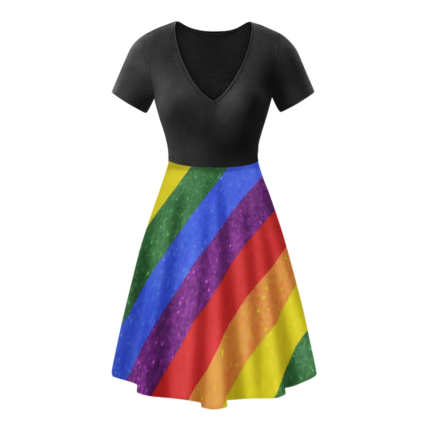 Custom LGBTQ Pride Black Dress with Ruffle Bottom - Handmade Eco-Friendly Fashion