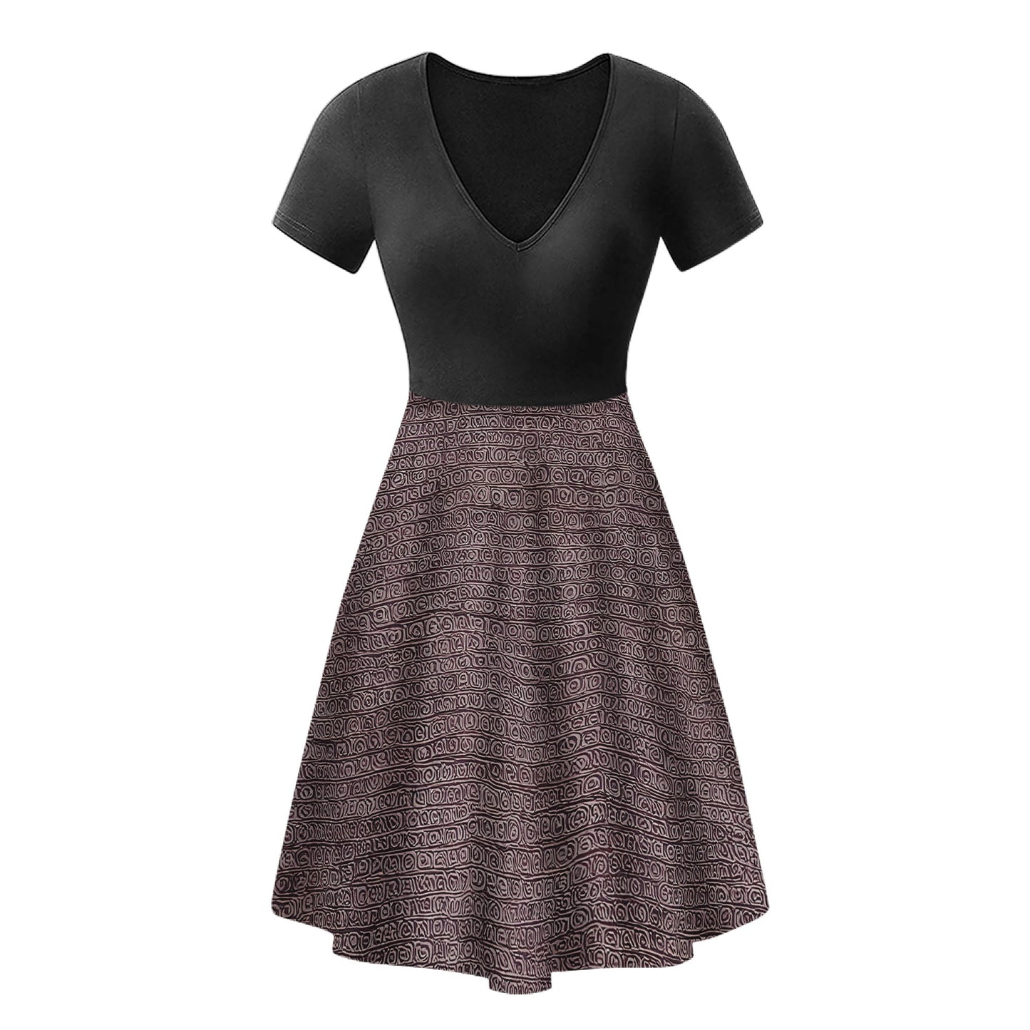 African | Ethnic | Mudcloth | V-Neck Black V-Neck Women Ruffle Bottom Dress Women