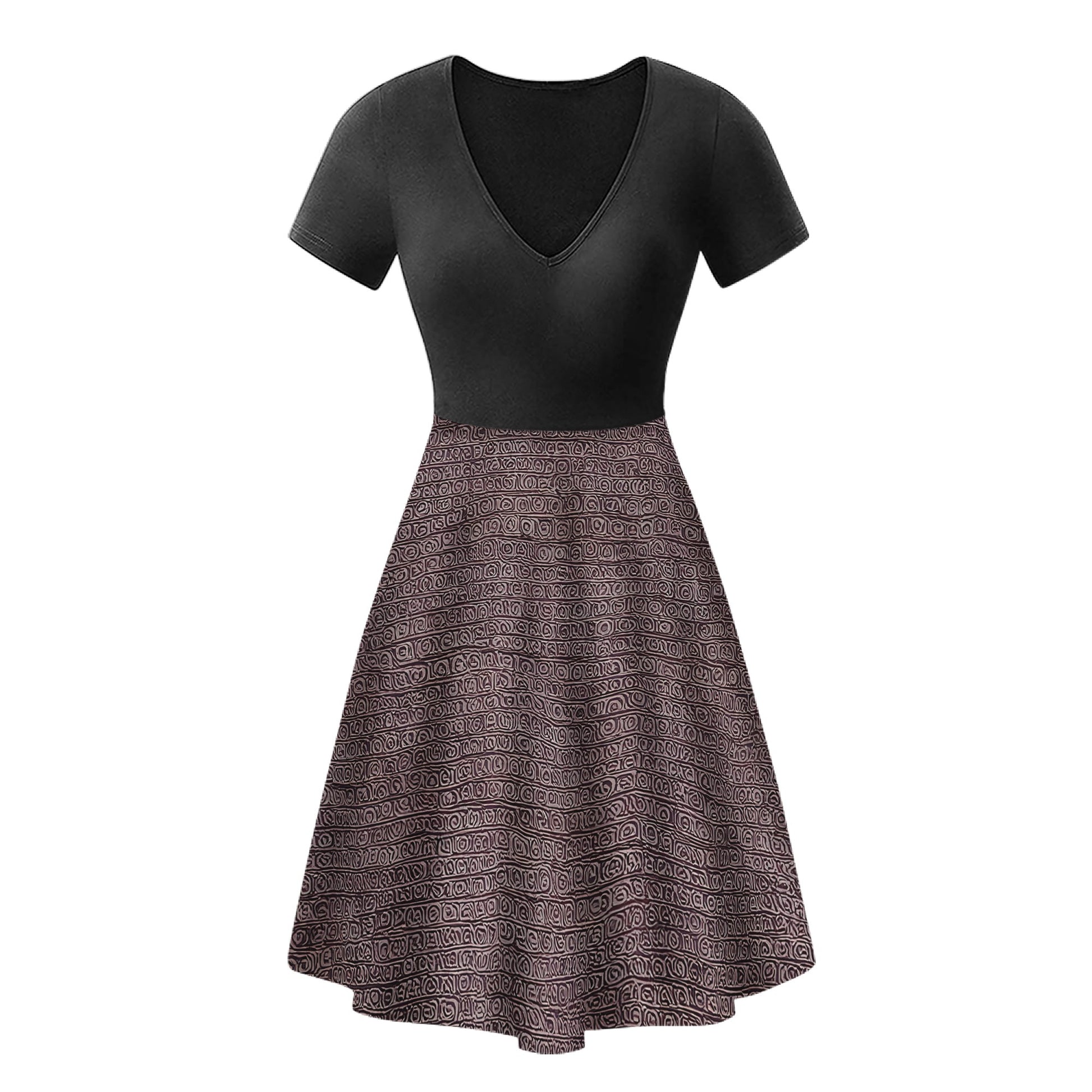 African | Ethnic | Mudcloth | V-Neck Black V-Neck Women Ruffle Bottom Dress Women