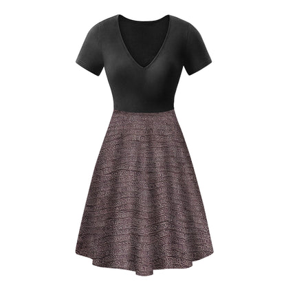 African | Ethnic | Mudcloth | V-Neck Black V-Neck Women Ruffle Bottom Dress Women