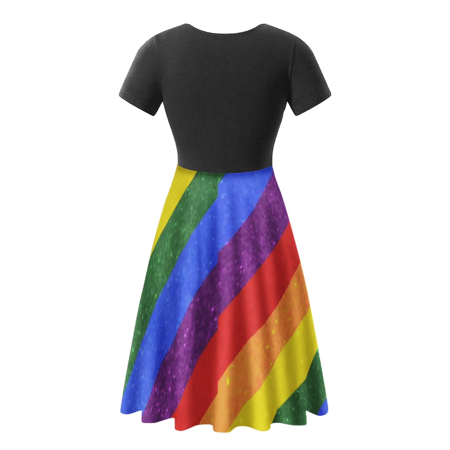 Custom LGBTQ Pride Black Dress with Ruffle Bottom - Handmade Eco-Friendly Fashion