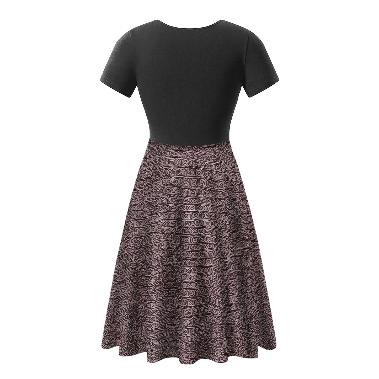 African | Ethnic | Mudcloth | V-Neck Black V-Neck Women Ruffle Bottom Dress