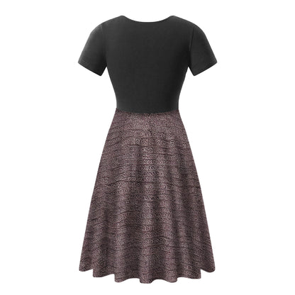 African | Ethnic | Mudcloth | V-Neck Black V-Neck Women Ruffle Bottom Dress