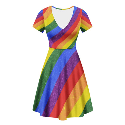 Women's V-Neck Ruffle Dress with Pride Design