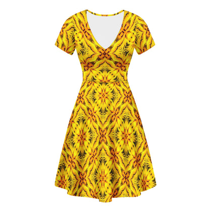 Yellow Toghu: Cameroon | Women V-Neck | Ruffle Bottom Dress