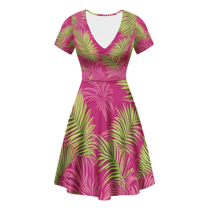 Tropical | V-Neck Women Ruffle Bottom Dress