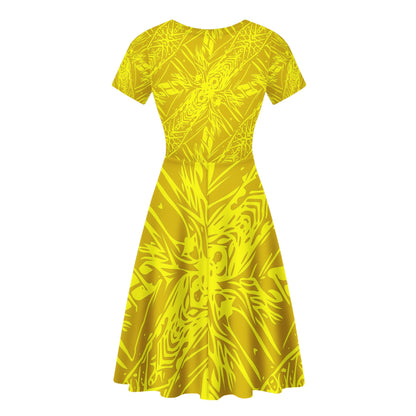 Yellow Fern | V-Neck Women Ruffle Bottom Dress