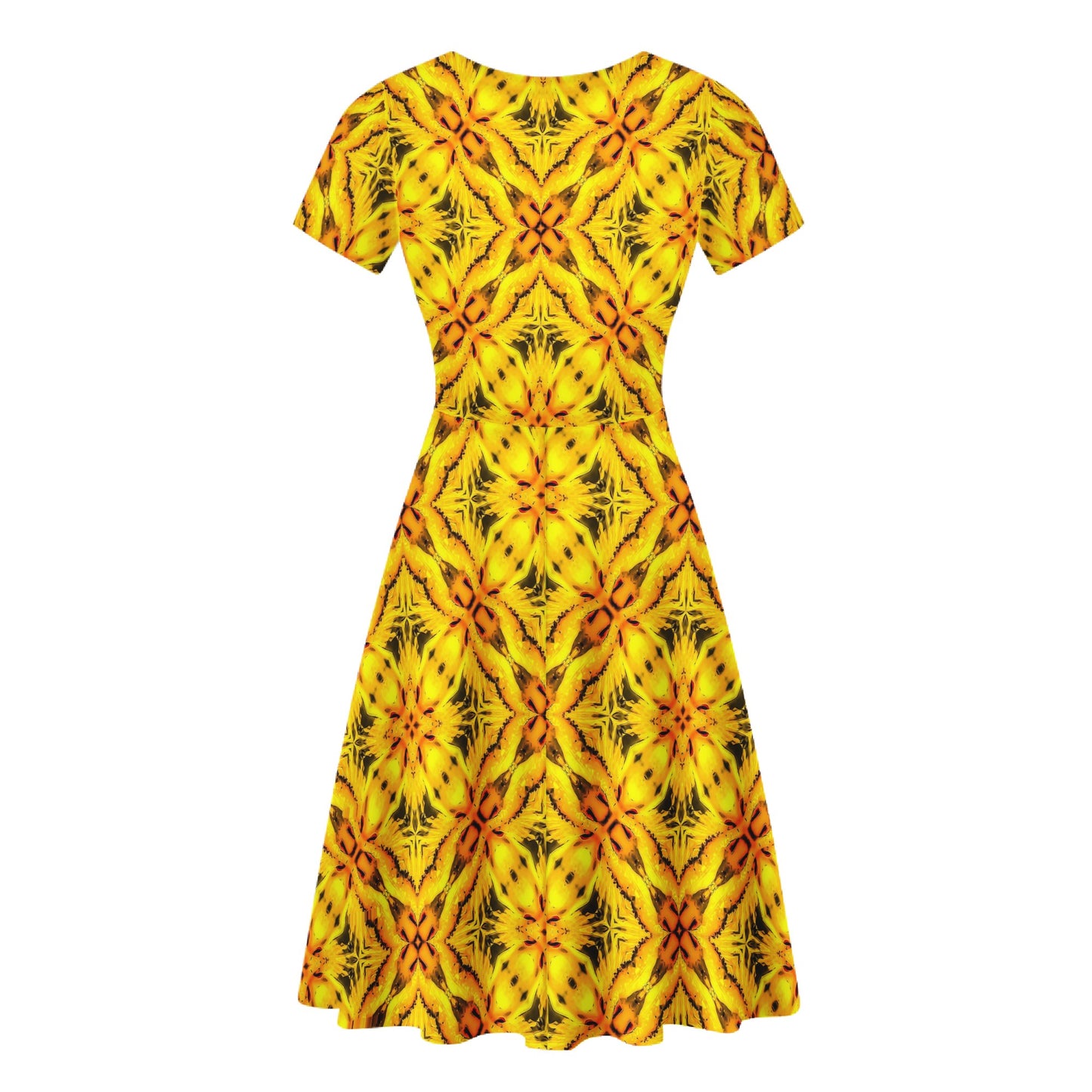 Yellow Toghu: Cameroon | Women V-Neck | Ruffle Bottom Dress