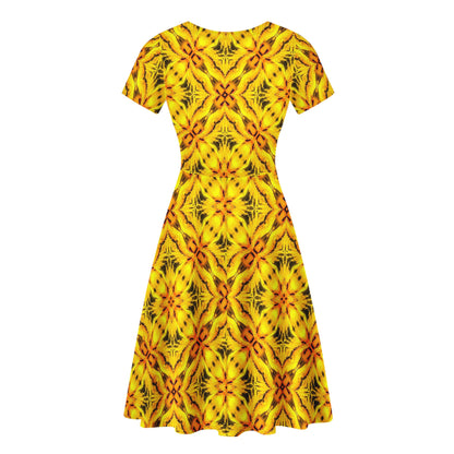 Yellow Toghu: Cameroon | Women V-Neck | Ruffle Bottom Dress