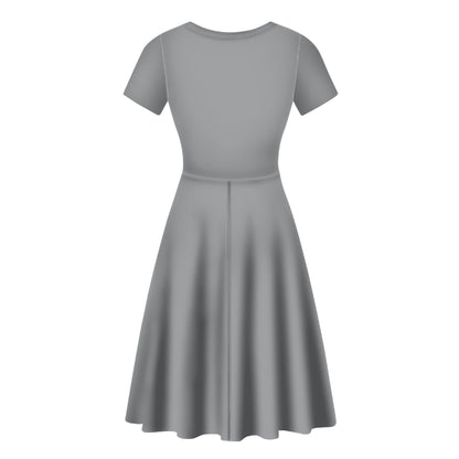 Silver V-Neck Women Ruffle Bottom Dress