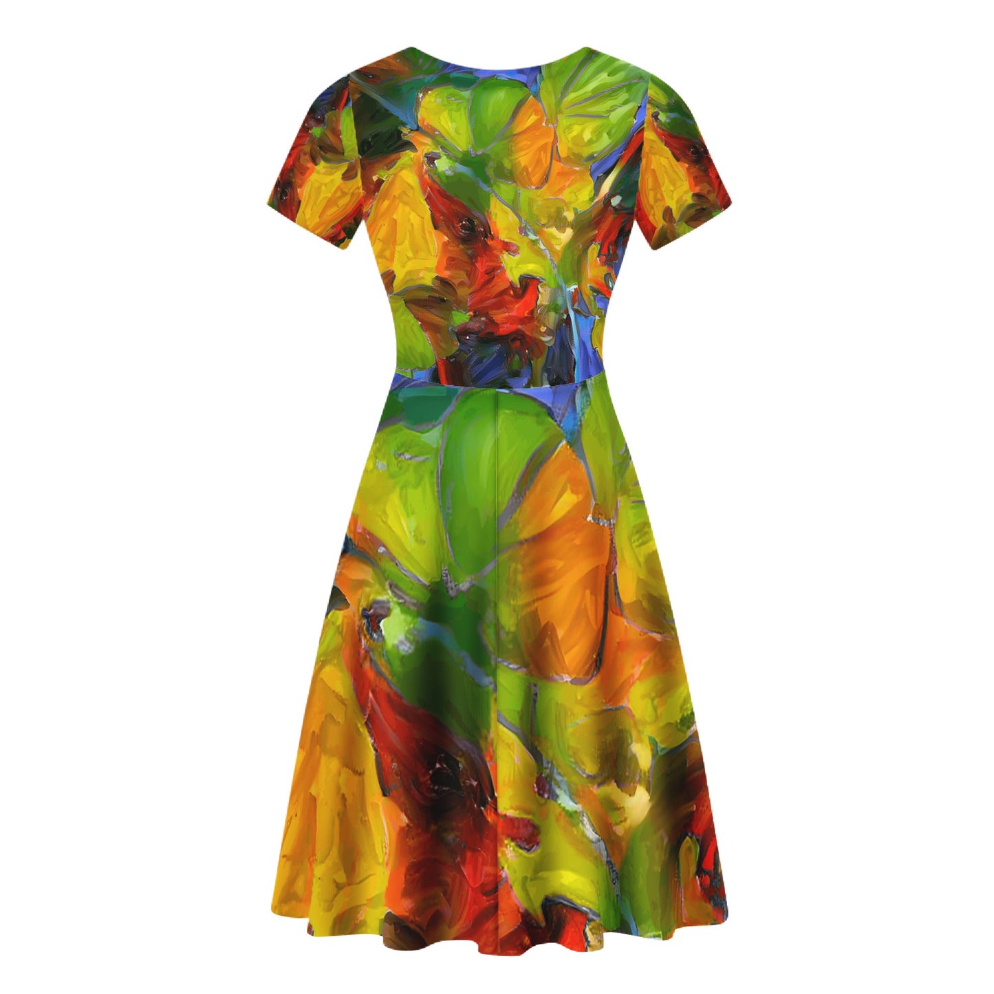 Petunia Flower V-Neck Women Ruffle Bottom Dress