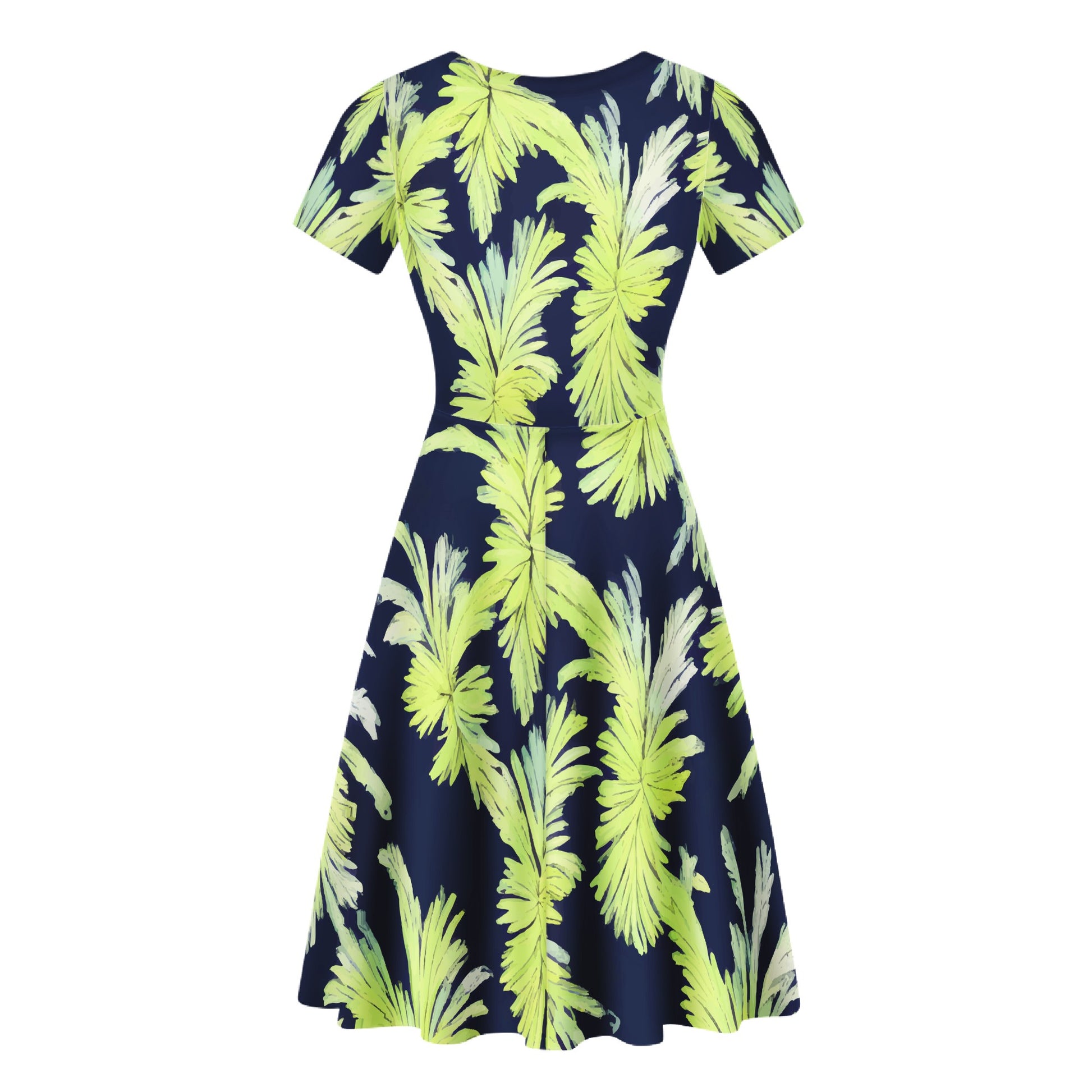 Puakenikeni - Lime Green and Black Women Ruffle Bottom Dress - Luxtrini, LLC