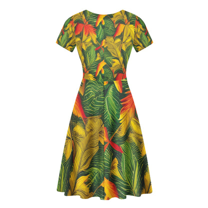 Poison Ivy V-Neck Women Ruffle Bottom Dress