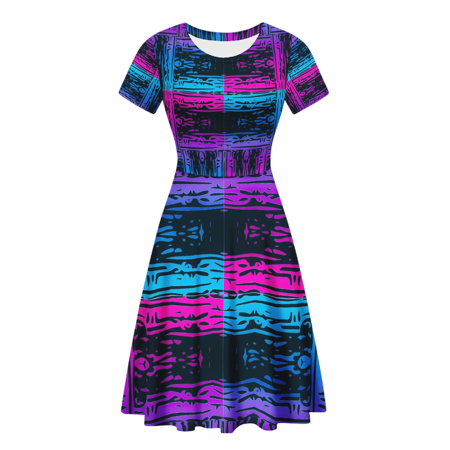 San Marcos Plaid Blue and Purple Women Scoop Neck Ruffle Dress