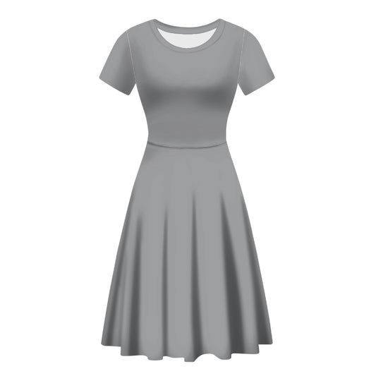 Silver Gray Women Scoop Neck Ruffle Dress