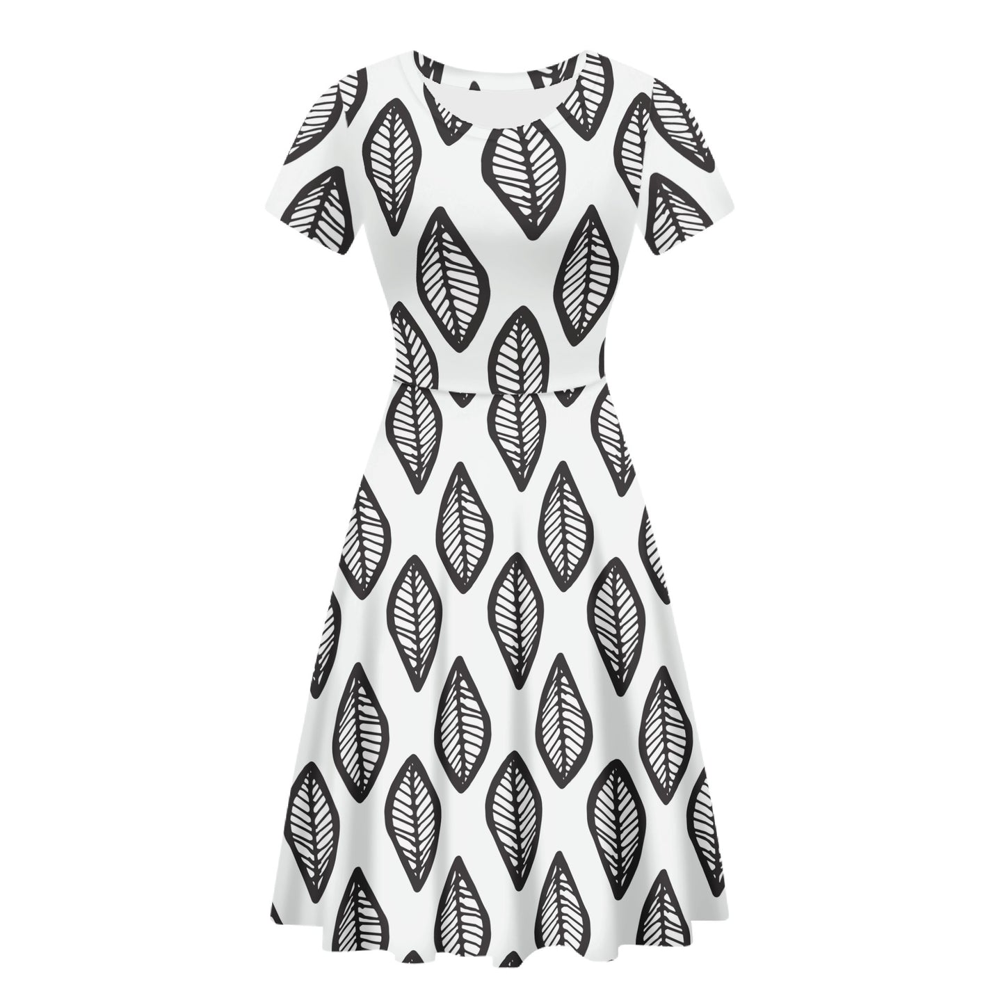 African | Ethnic | Mudcloth | #16 Black and White Women Scoop Neck Ruffle Dress