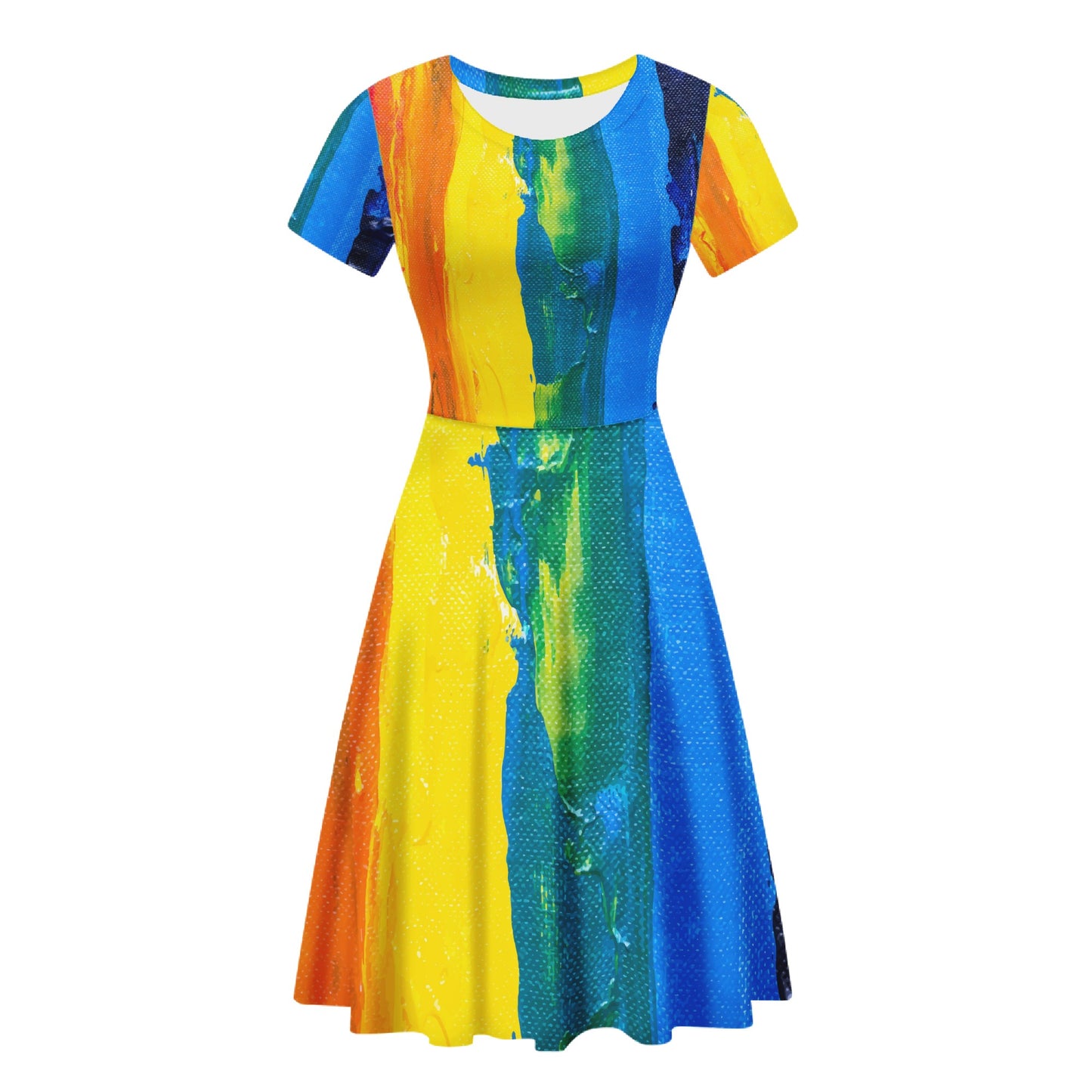 Rainbow Painting Women Scoop Neck Ruffle Dress