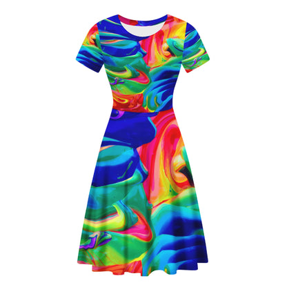 Rainbow Confusion Women Scoop Neck Ruffle Dress