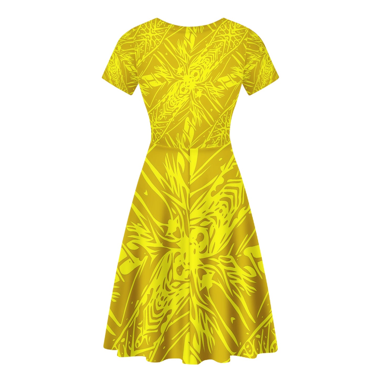 Yellow Fern Abstract Women Scoop Neck Ruffle Dress