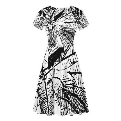 Black and White Croton Women Scoop Neck Ruffle Dress