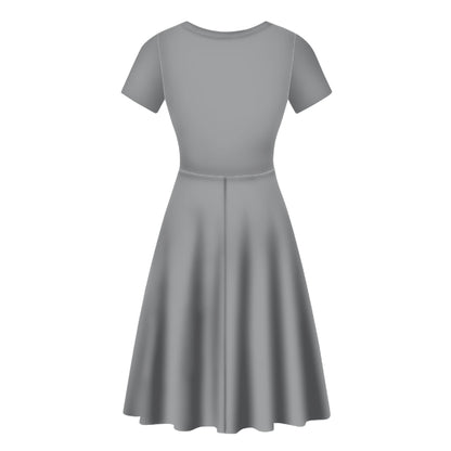 Silver Gray Women Scoop Neck Ruffle Dress