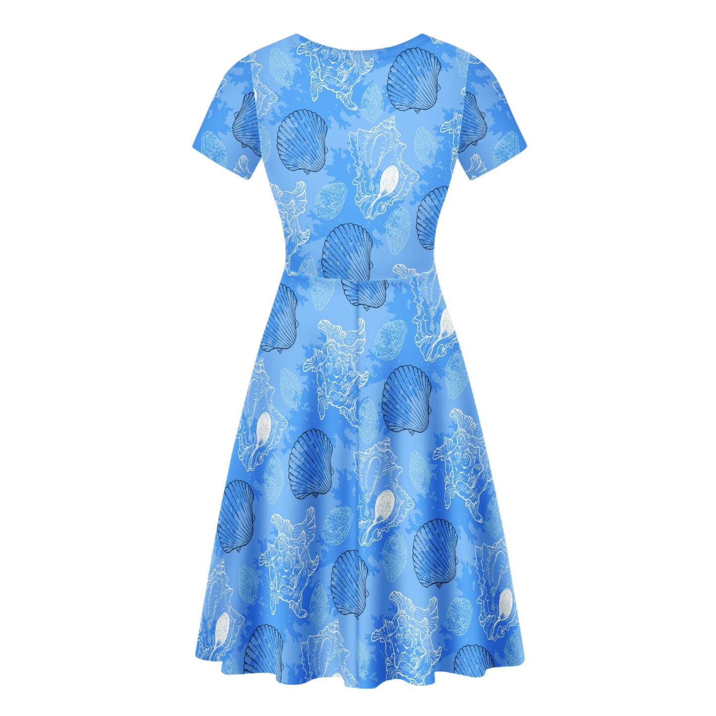 Blue Seashell Ocean Scoop Neck Ruffle Dress | Handcrafted, Versatile & Eco-Friendly Elegance