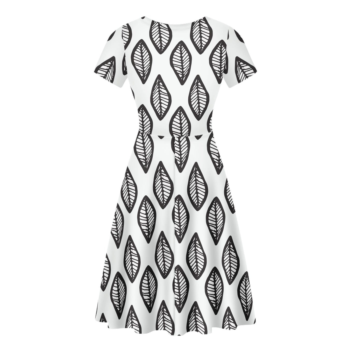 African | Ethnic | Mudcloth | #16 Black and White Women Scoop Neck Ruffle Dress