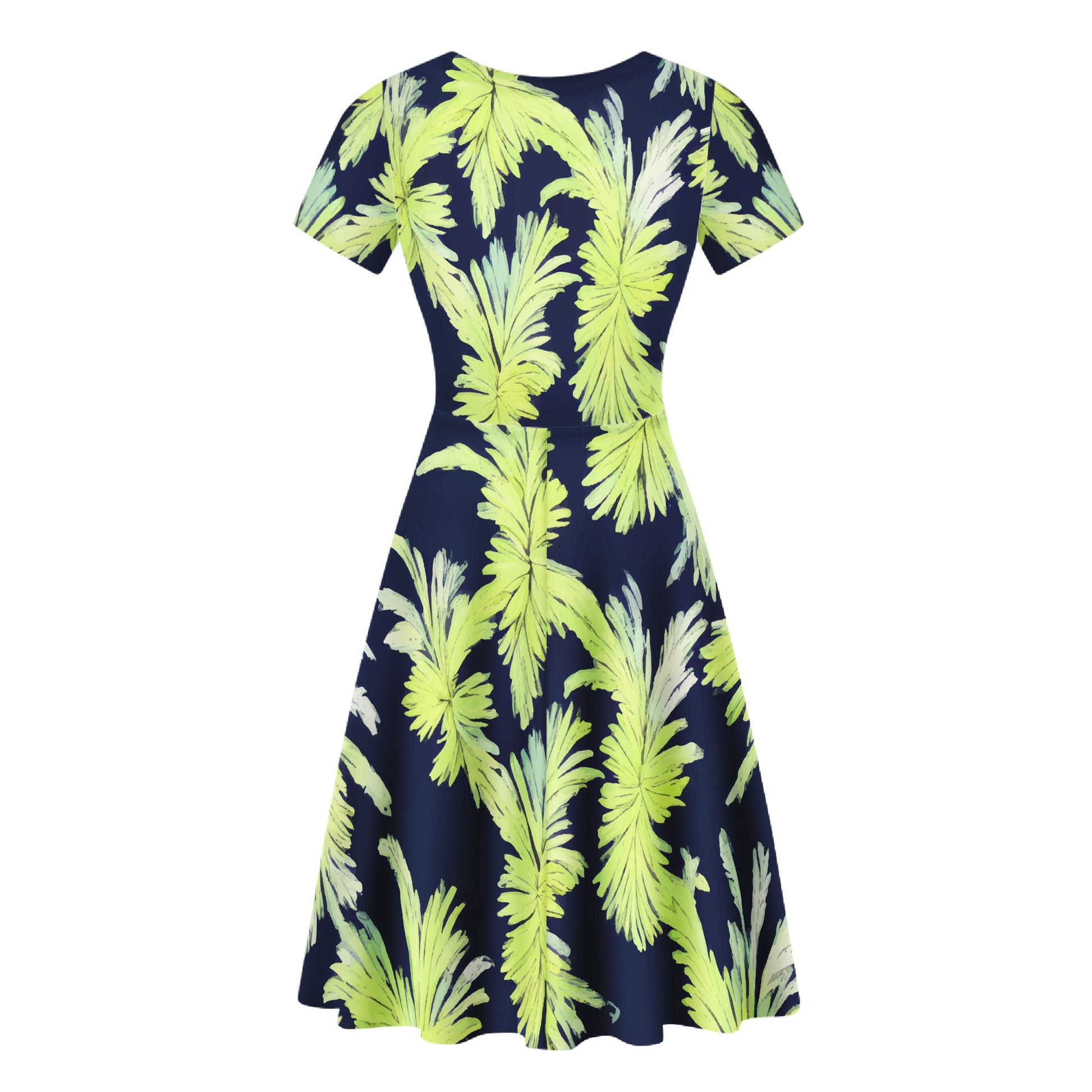 Puakenikeni - Lime Green and Black Women Scoop Neck Ruffle Dress - Luxtrini, LLC