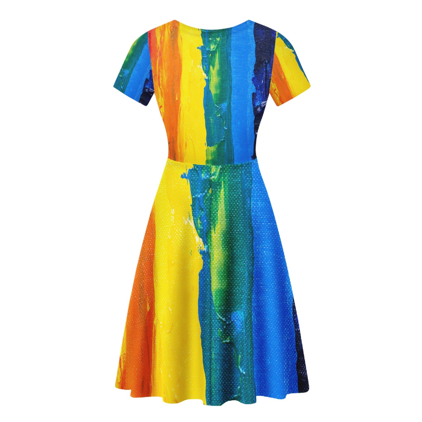 Rainbow Painting Women Scoop Neck Ruffle Dress