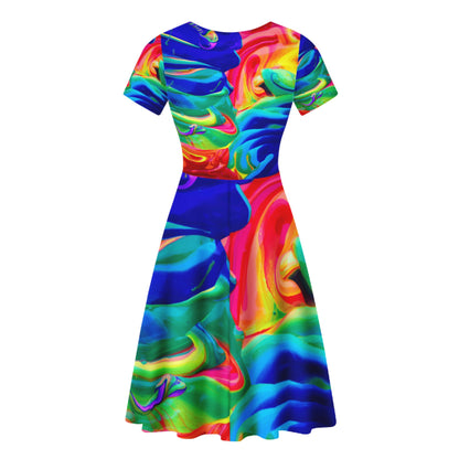 Rainbow Confusion Women Scoop Neck Ruffle Dress