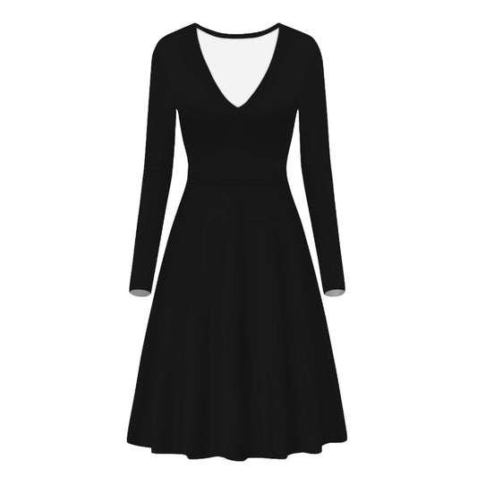 Black Womens V-Neck Long Sleeve Ruffle Dress