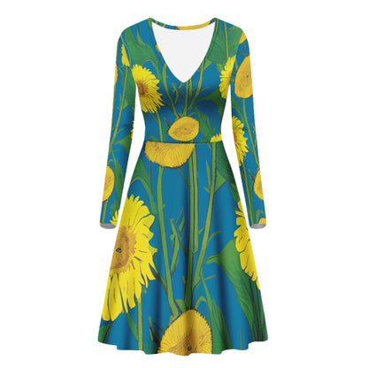 Sunflower Women V-Neck Long Sleeve Ruffle Dress