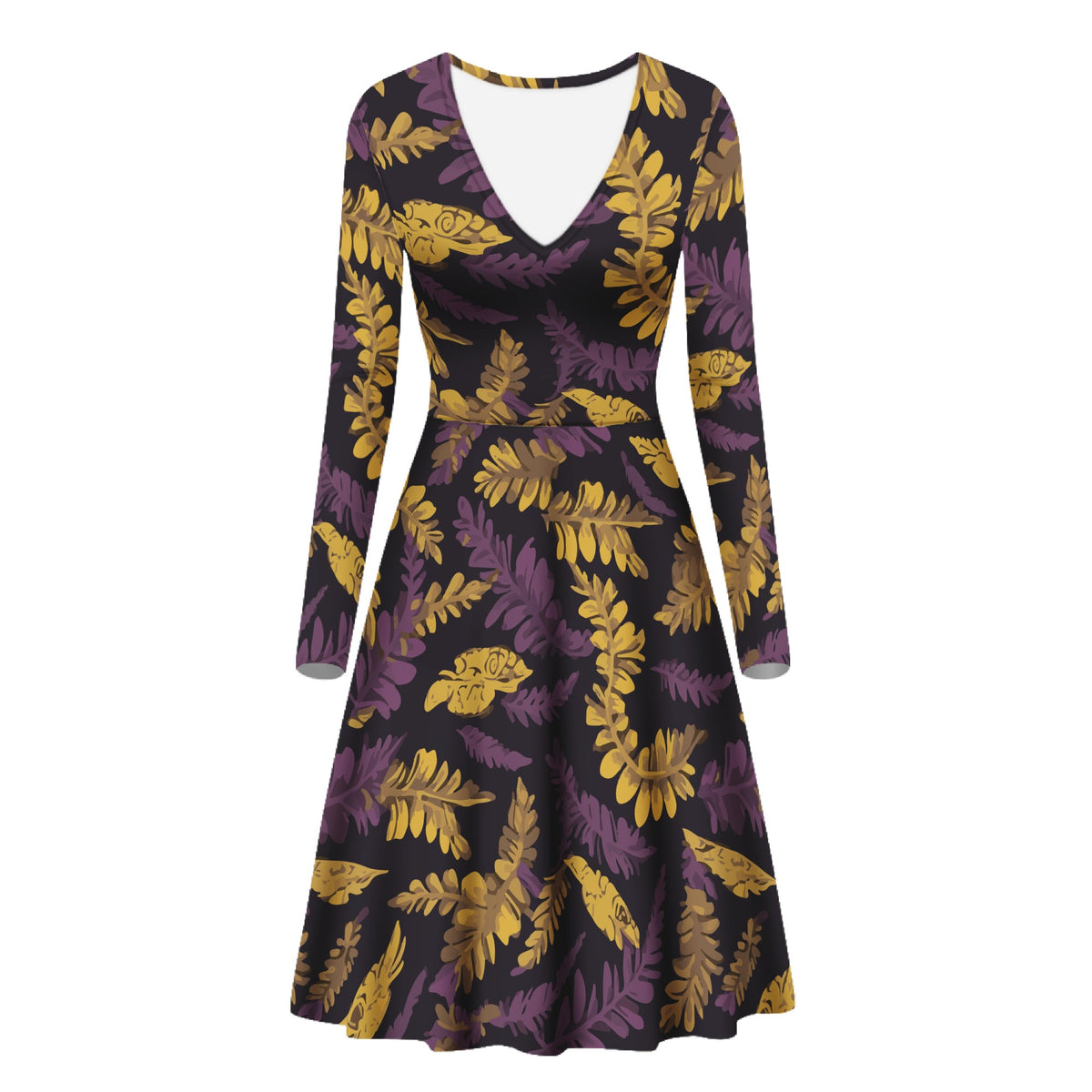 Lauae Purple and Yellow Women V-Neck Long Sleeve Ruffle Dress Women White