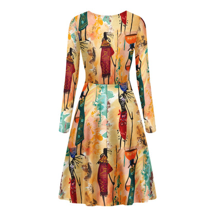 Tribal Women V-Neck Long Sleeve Ruffle Dress