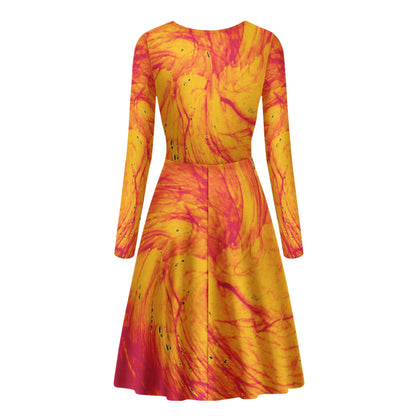 Pele's Fire Women V-Neck Long Sleeve Ruffle Dress