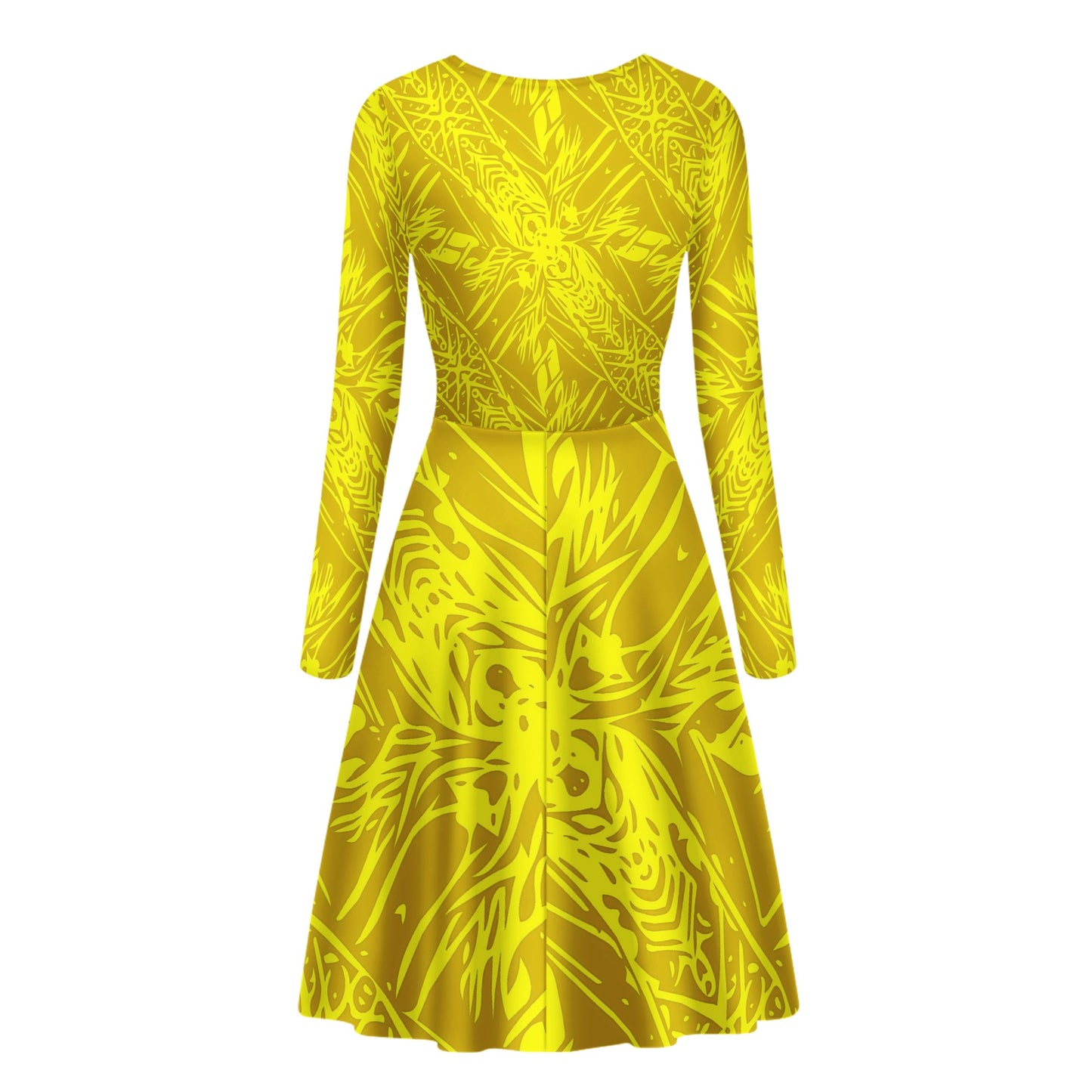 Yellow Fern Vector Abstract Women V-Neck Long Sleeve Ruffle Dress