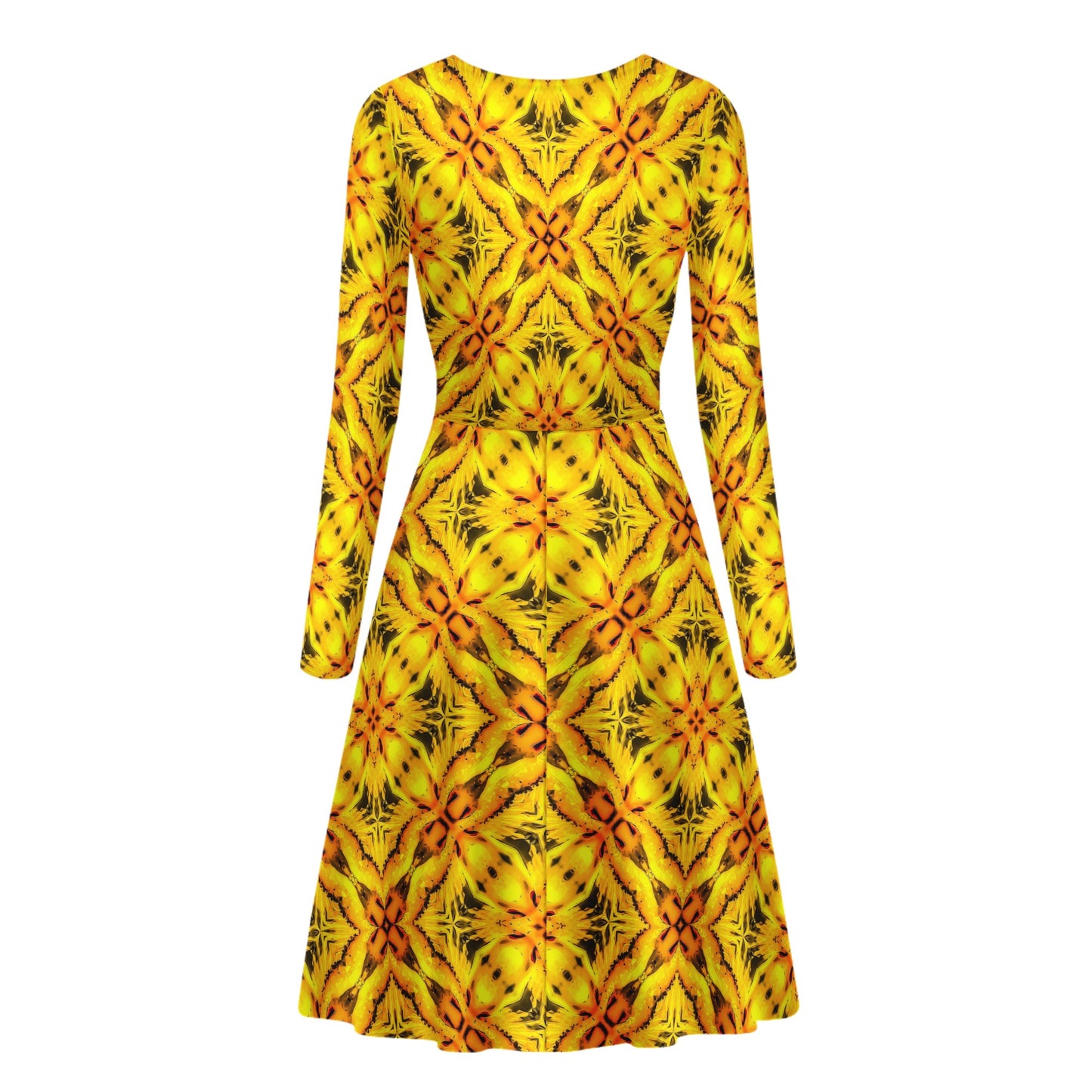 Yellow Toghu: Cameroon Women V-Neck Long Sleeve Ruffle Dress