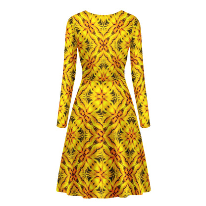 Yellow Toghu: Cameroon Women V-Neck Long Sleeve Ruffle Dress